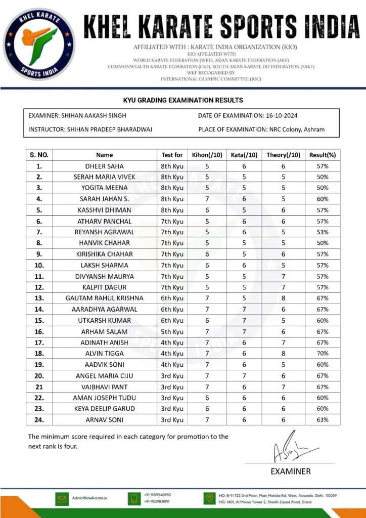 karate belt result